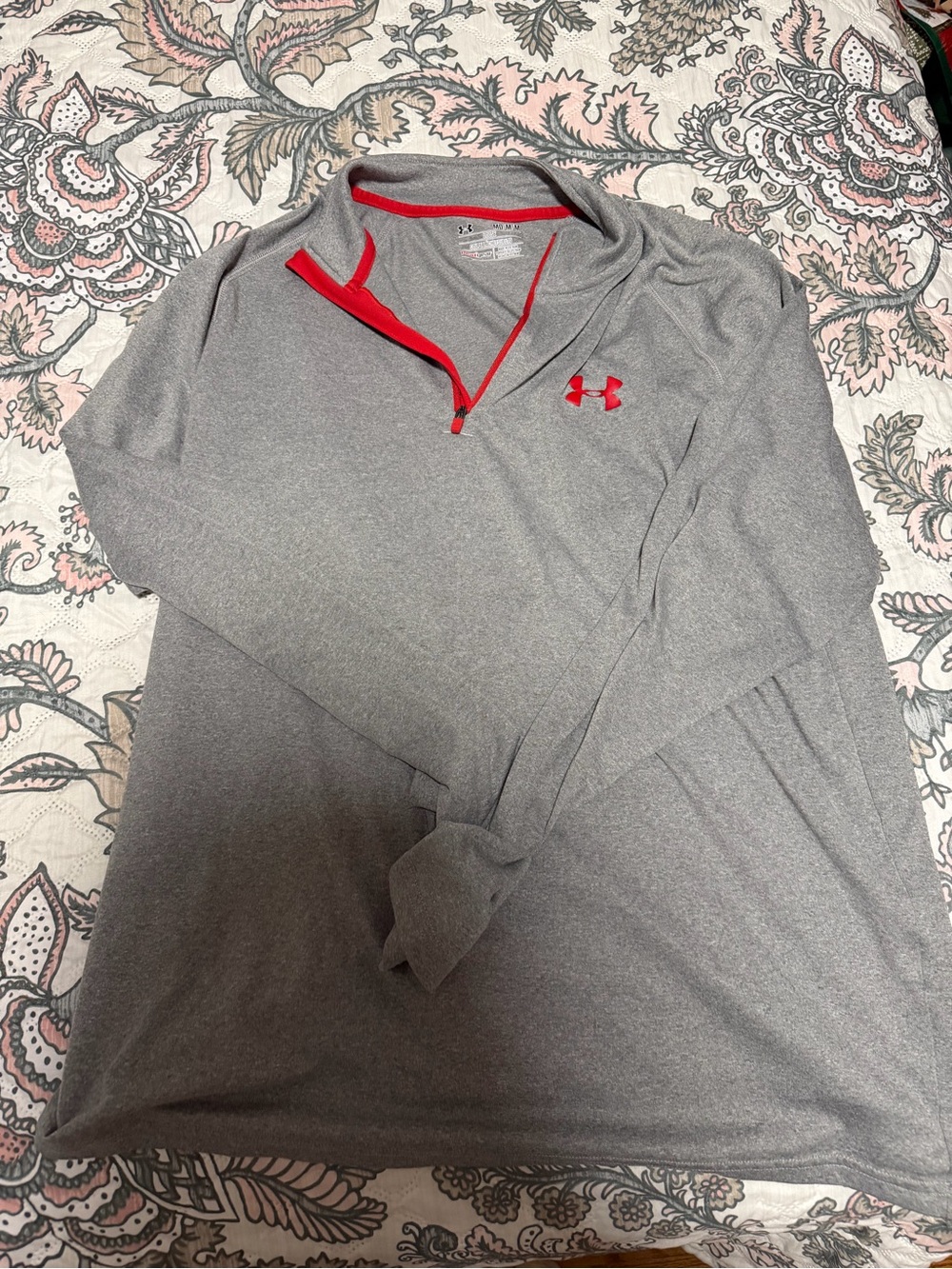 Under Armour Men’s Gray 1/4 Zip Pullover with Red Accents